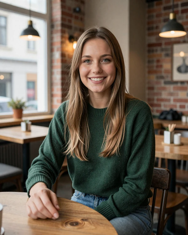 German woman enjoying conversation in a cozy Berlin cafe - authentic German dating culture on Cdleusa