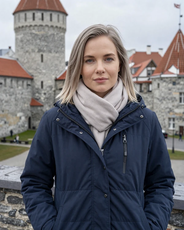 Estonian woman near Tallinn medieval old town walls - dating Estonian singles guide