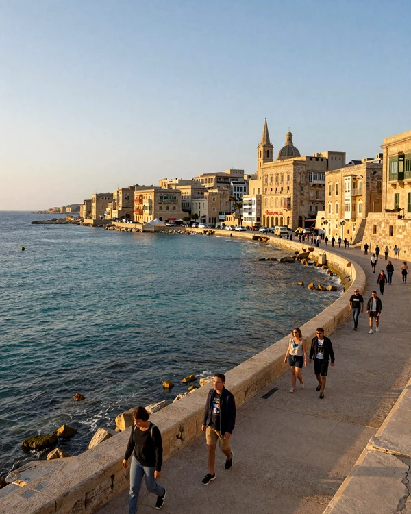Sliema Malta waterfront promenade at golden hour - romantic Mediterranean setting for dating Maltese women