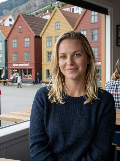 Silje, 31, Norwegian woman at a Bergen cafe near Bryggen - verified Norwegian single on Cdleusa