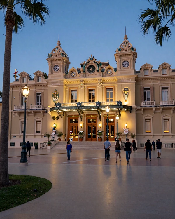 Monte Carlo Casino Square at evening - the elegant social setting where Monaco singles connect and date