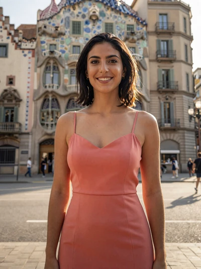 Lucia, 30, Spanish woman in coral sundress on a Barcelona street - verified Spanish single on Cdleusa
