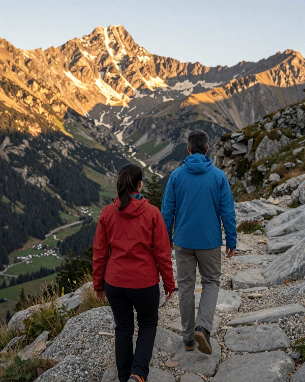 Couple hiking together in the Andorran Pyrenees mountains - active date ideas for Andorran women dating on Cdleusa