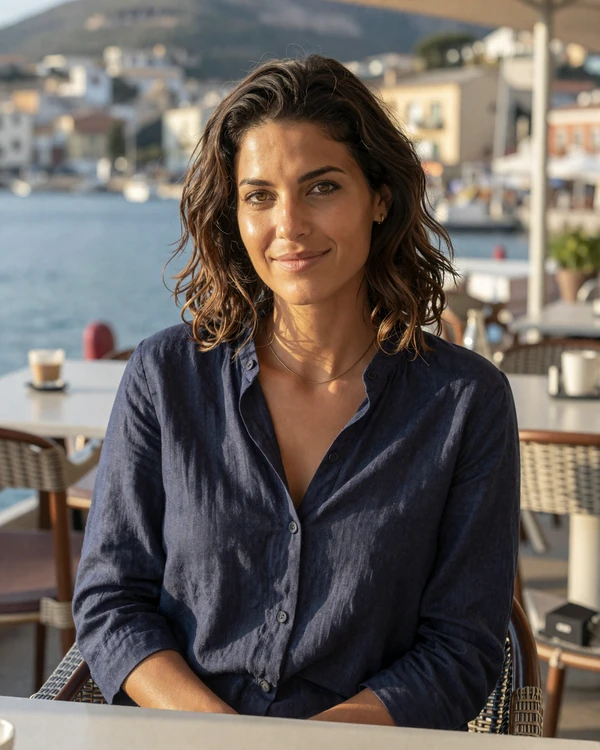 Monacan woman enjoying coffee at a Mediterranean seaside café terrace in Monaco - authentic Monaco dating culture on Cdleusa
