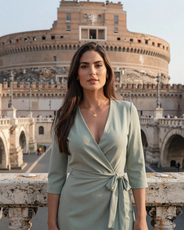 Elegant Italian woman near Castel Sant'Angelo bridge in Rome - Vatican-area single on Cdleusa dating platform